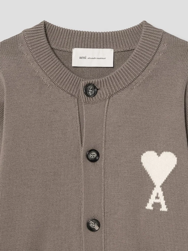 Кардиган с круглым вырезом и контрастным логотипом Ami De Coeur AMI PARIS, Beige — фото 3