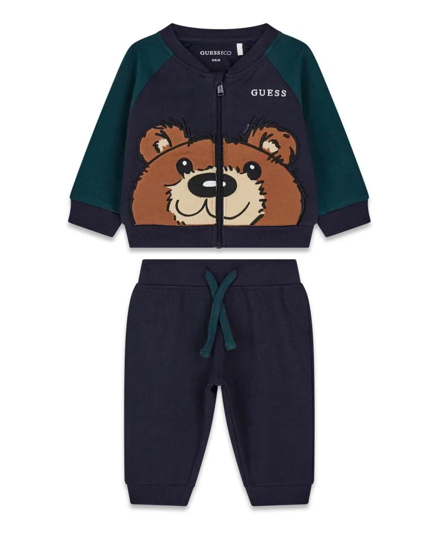 Детский комплект из лонгслива и спортивных брюк с принтом GUESS, Navy Green — фото 2
