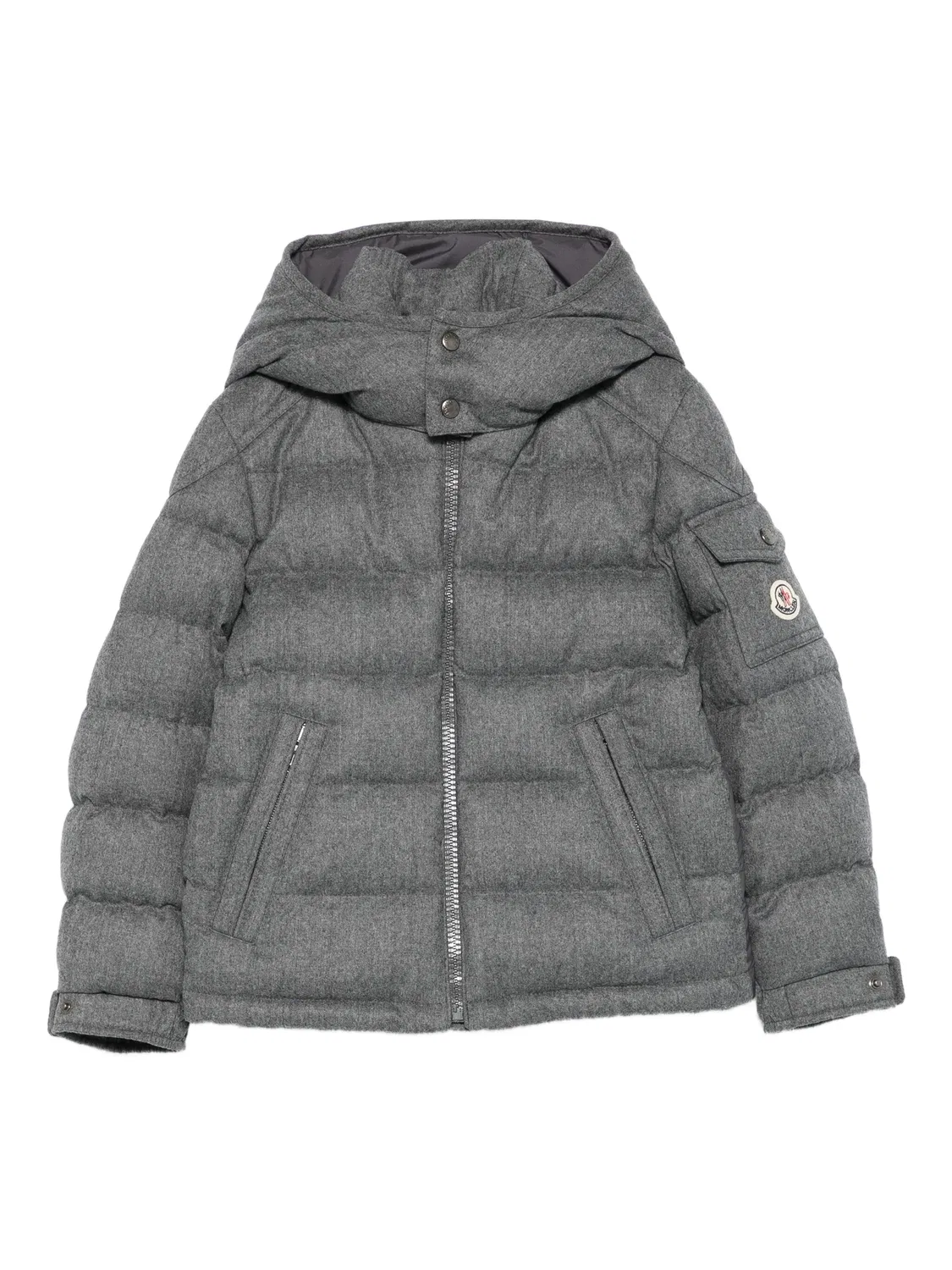 Куртка-пуховик с капюшоном из шерсти Moncler, серый