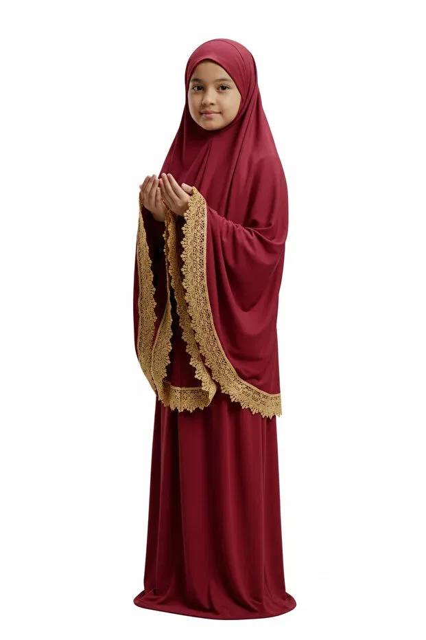 Детский комплект для девочек с принтом Prayer Set Kanatgo, Burgundy — фото 3