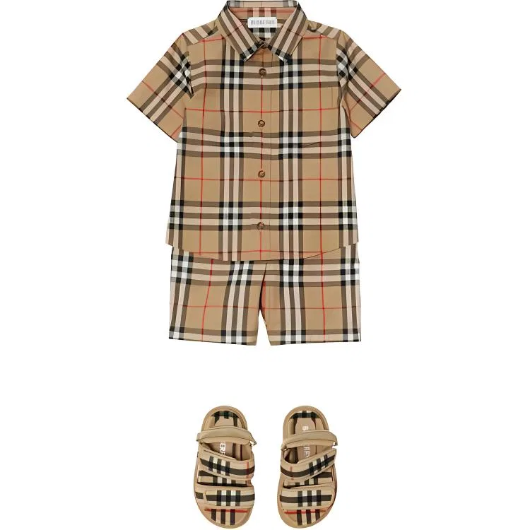 Детская рубашка в клетку с летним принтом Burberry, Umber — фото 4