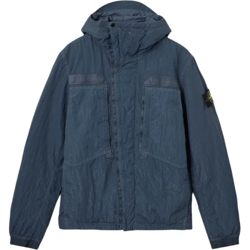 Мужской пуховик с капюшоном, утепленный, прямого кроя, Slate Blue, STONE ISLAND