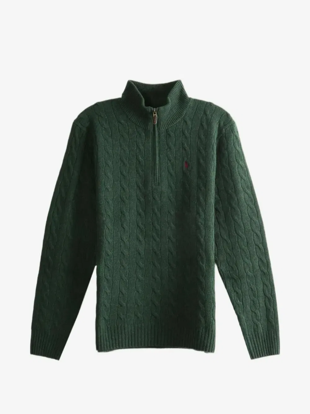 Джемпер с воротником-молнией и косами POLO RALPH LAUREN, зеленый