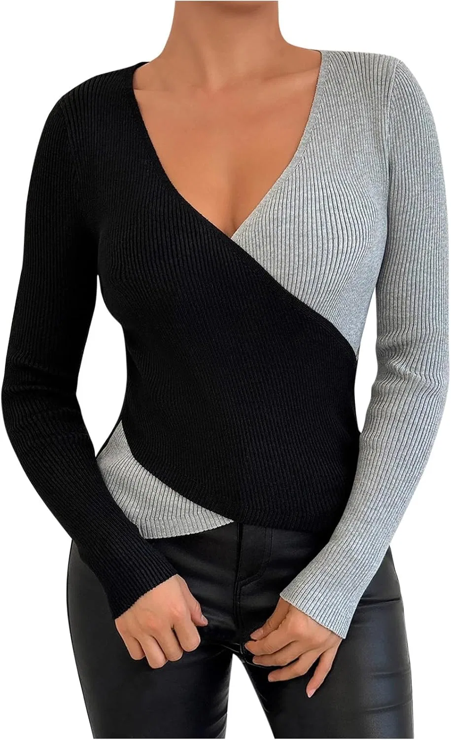 Женская блузка с принтом, Colorblock Criss Cross V Neck, чёрный