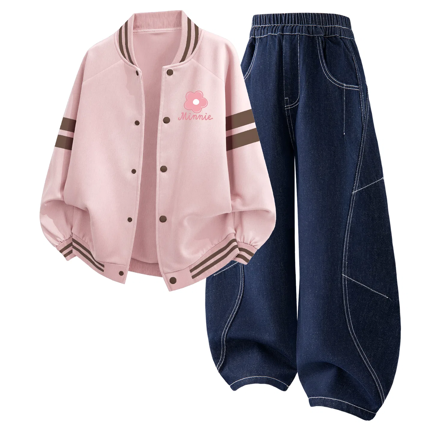 Детский комплект спортивной одежды с принтом, бренд Disney, Цвет Di F Small Flower K Lotus Pink+Solid Color Denim Dark Blue