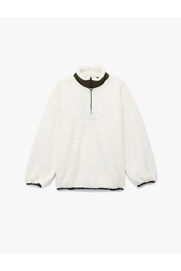 Детские свитшот с длинным рукавом Mock neck long sleeve half zipper plush Koton, Ecru — фото 3