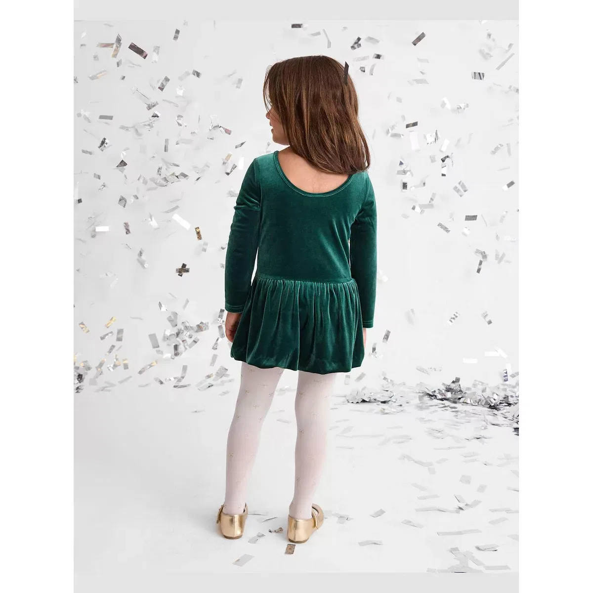 Детское платье для девочек из велюра с длинным рукавом Bubble Dress The Children's Place, Green — фото 3