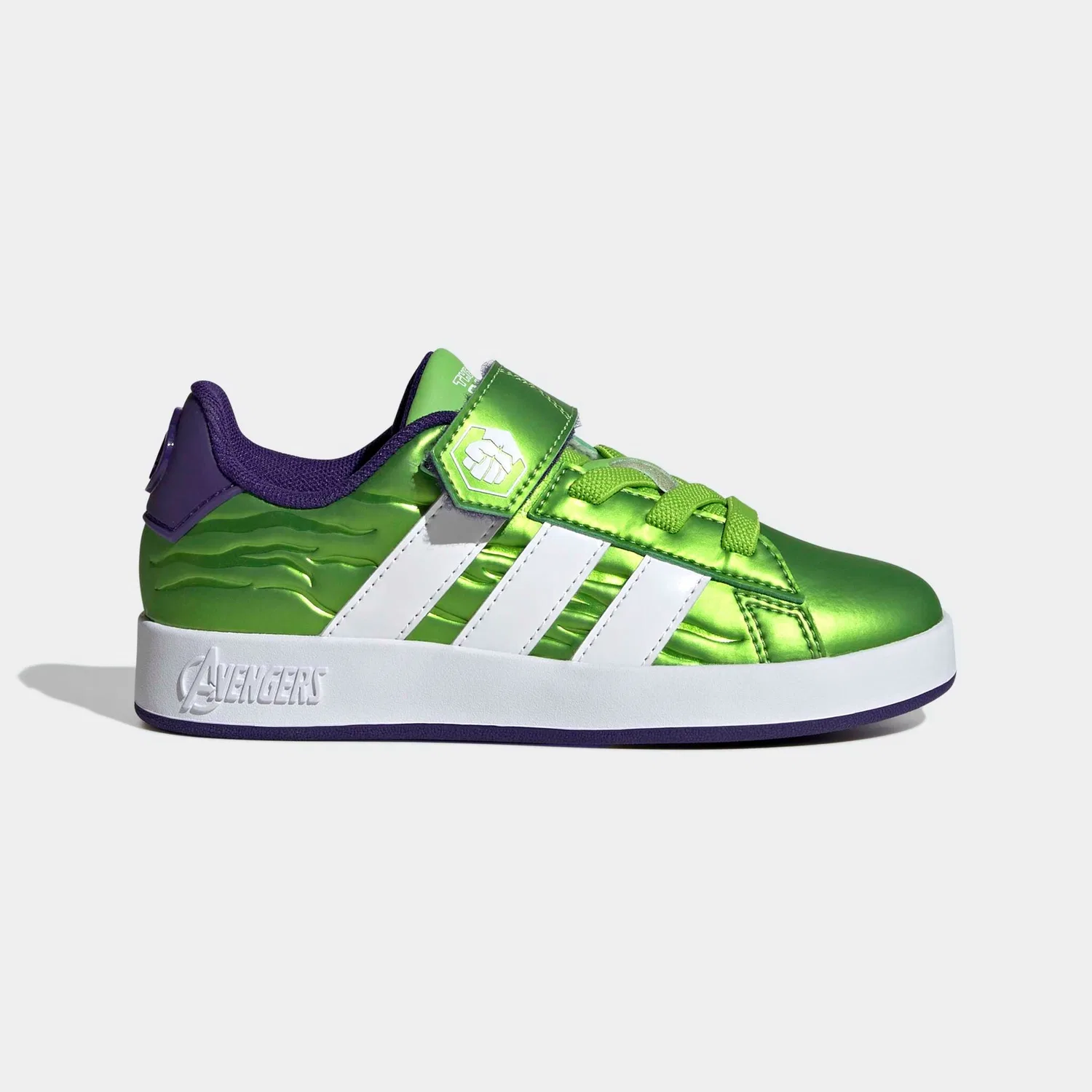 Детские кроссовки с липучкой Adidas Marvel Avengers Grand Court, Semi Solar Green/Ftwr White/Collegiate Purple — фото 2