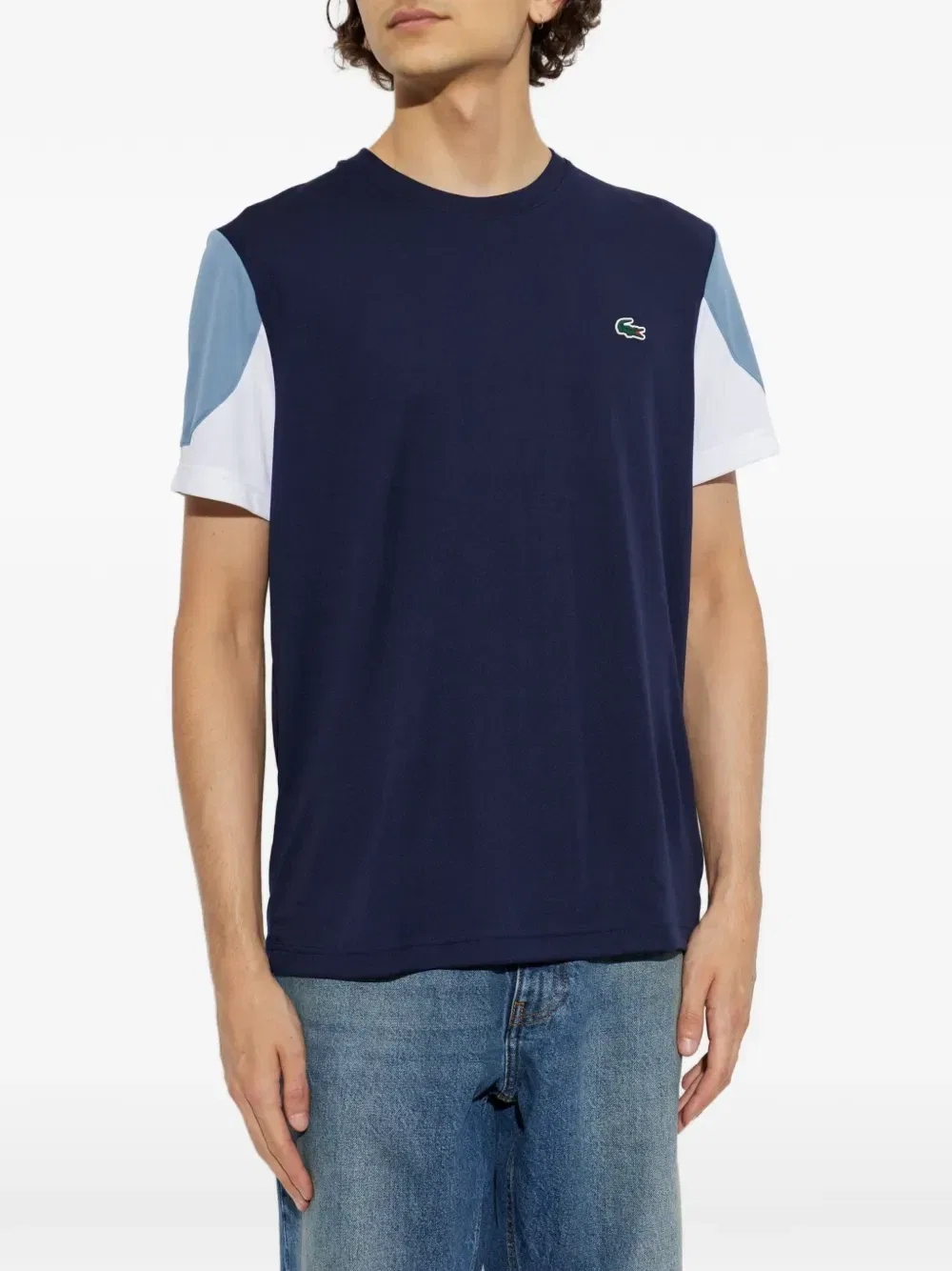 Футболка с логотипом-нашивкой и вставками Lacoste, синий — фото 3
