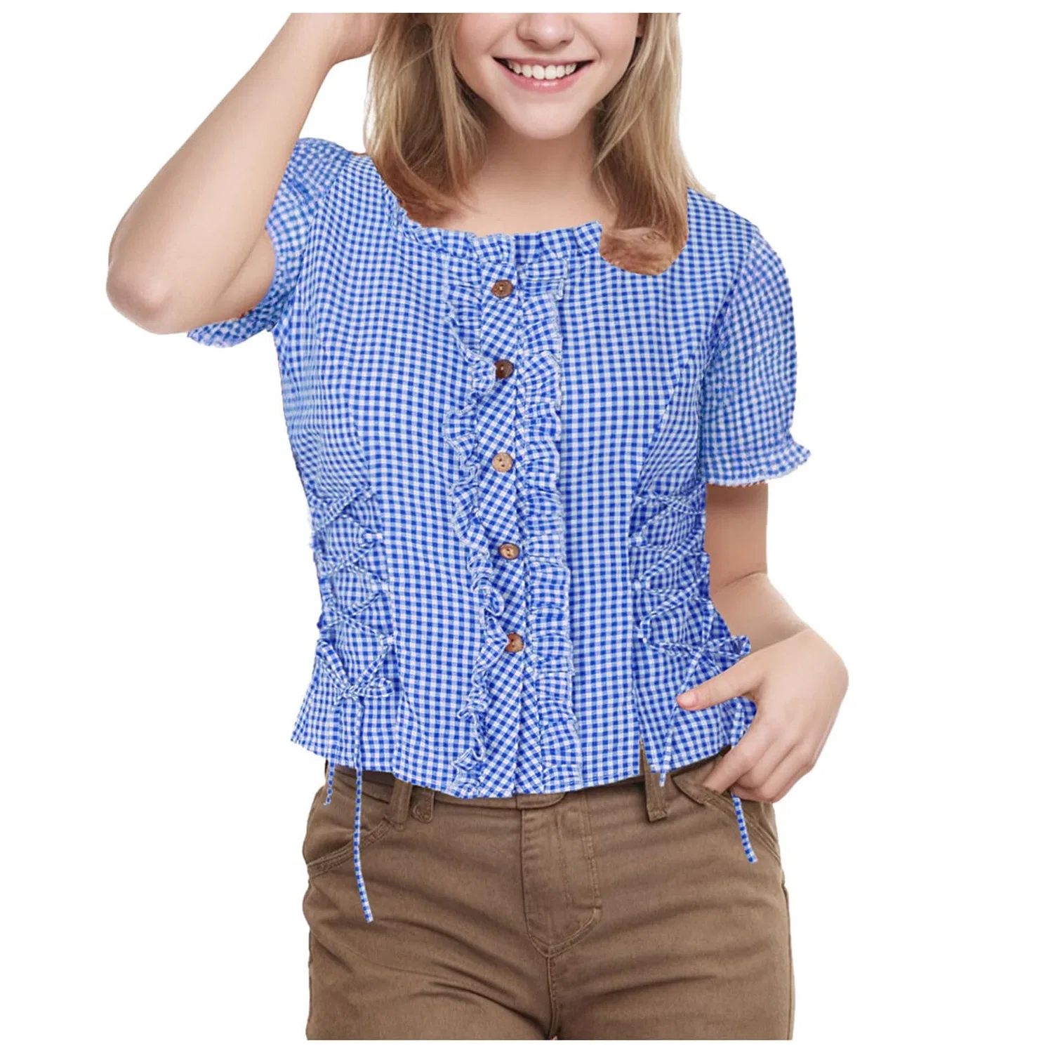Женская блузка с длинным рукавом Dirndl Blouses Black Blouse Elegant Chiffon Shirt Blouse 19th Century Renaissance Folk Party Medieval Elegant Top Decorative Buttons Embroidery Long Sleeves Bavarian Trachten, Blue