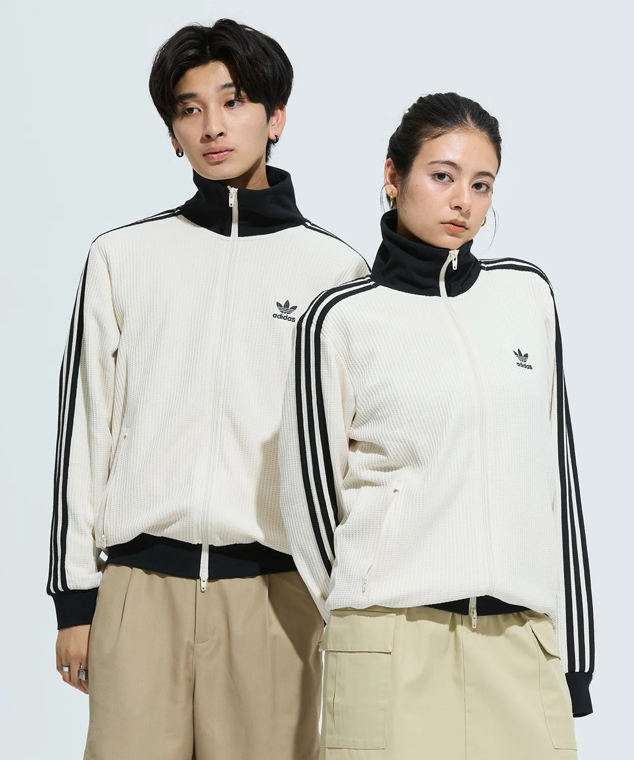 Женский/Мужской трек-топ с вафельной текстурой, slim fit Adidas Originals, White — фото 3