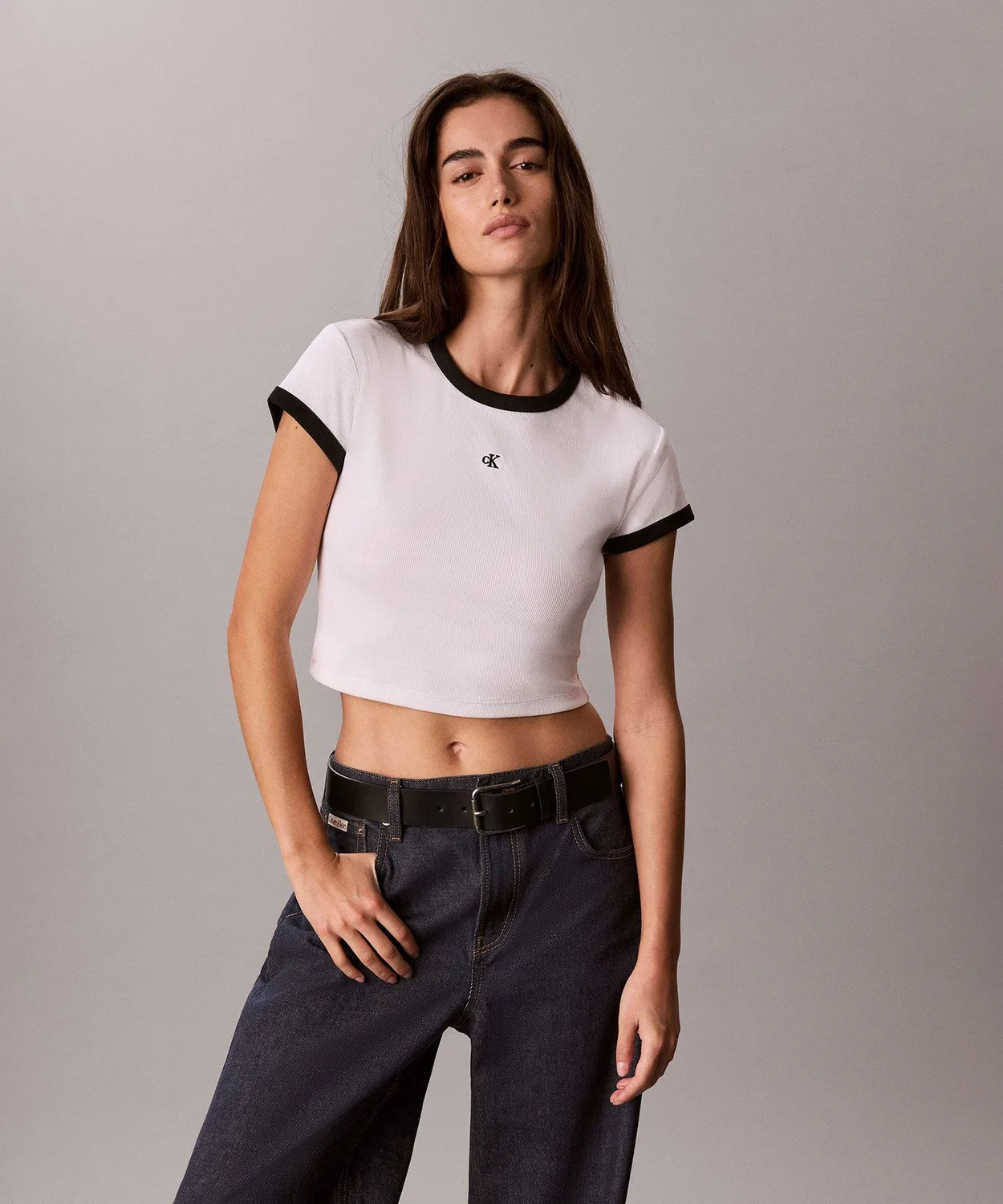 Женская футболка из риба с коротким рукавом Calvin Klein, Белый