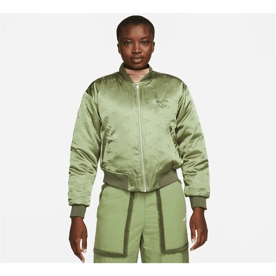 Женская куртка-бомбер Nike Air с принтом, W Nsw Air Bmbr Jkt, DV4372 334, Зеленый — фото 2