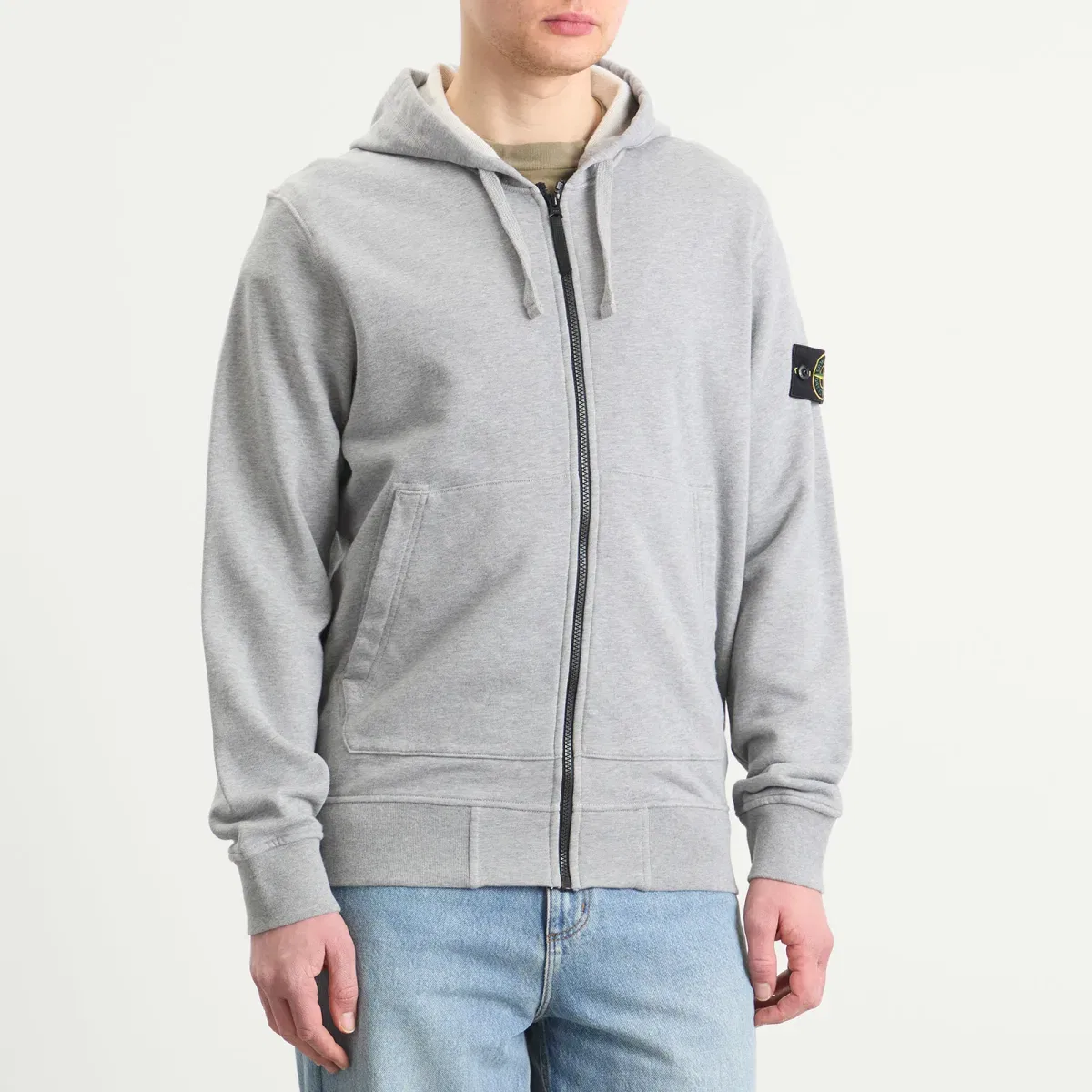Худи на молнии Garment Dyed Zip Hoodie Stone Island, Melange Grey — фото 2
