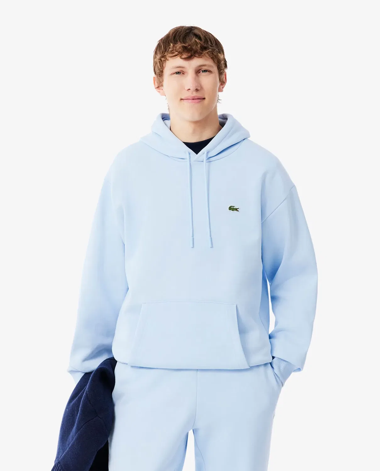 Худи мужская Lacoste с капюшоном из футера, свободный крой, светлый синий