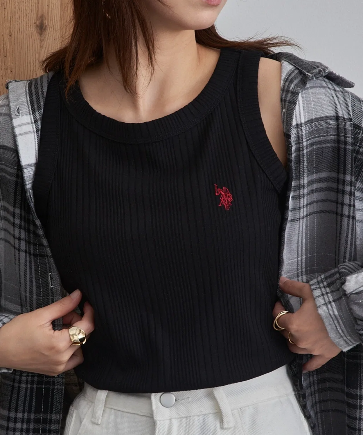Женский хлопковый топ без рукавов с принтом U.S. POLO ASSN., Черный