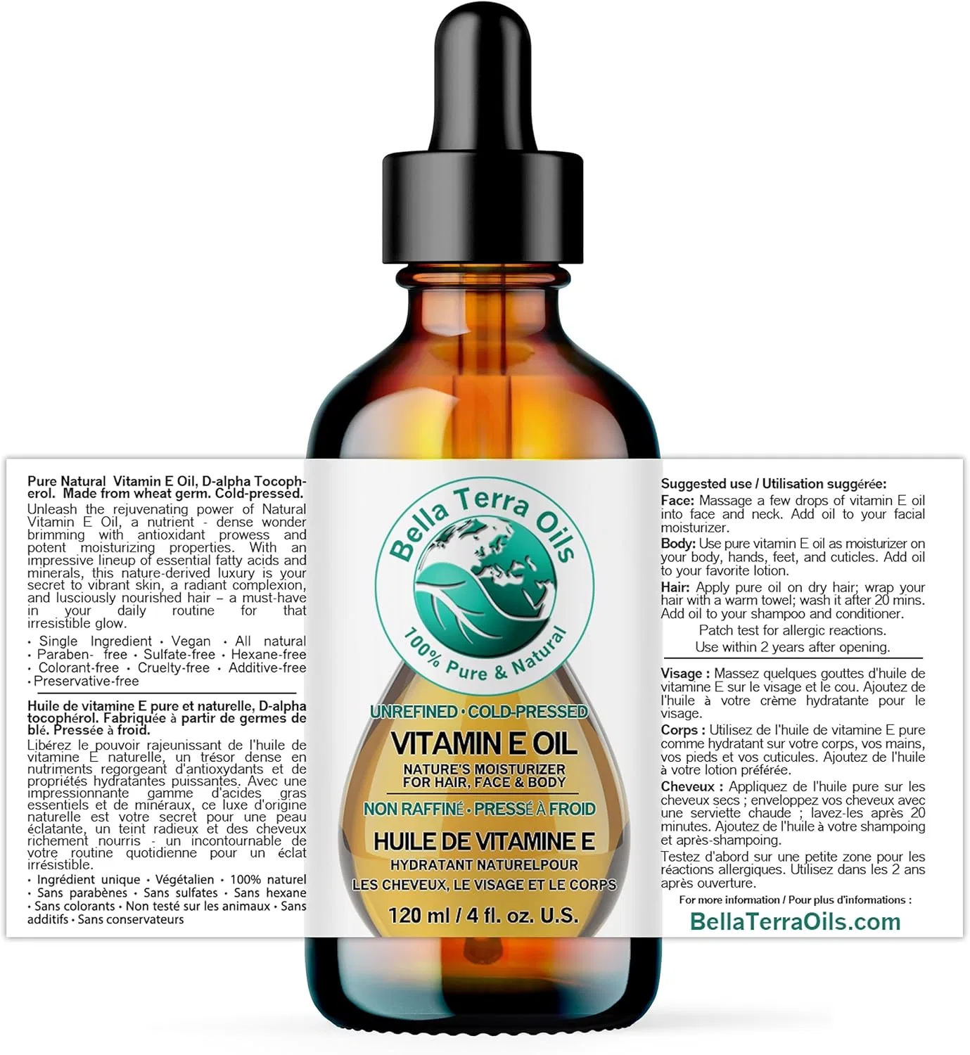 Масло для лица и тела Vitamin E Oil, Bella Terra Oils, 118 мл, 75 000 IU — фото 2