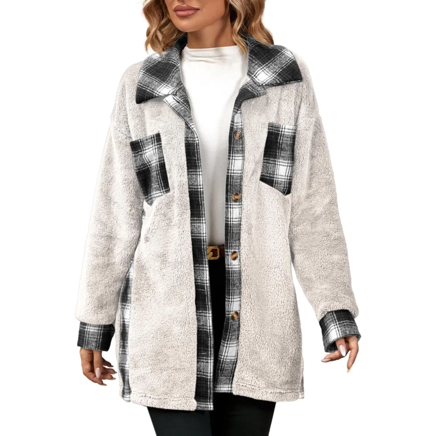 Женское шотландское пальто с лацканами, однобортное, из флиса, модель Scottish Short Jacket, White