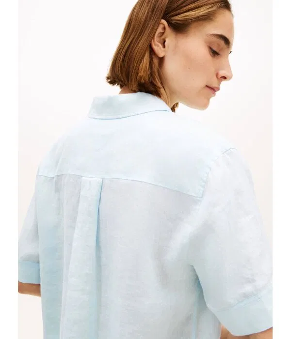 Женская рубашка из льна с коротким рукавом Tommy Hilfiger, Azzurro — фото 4