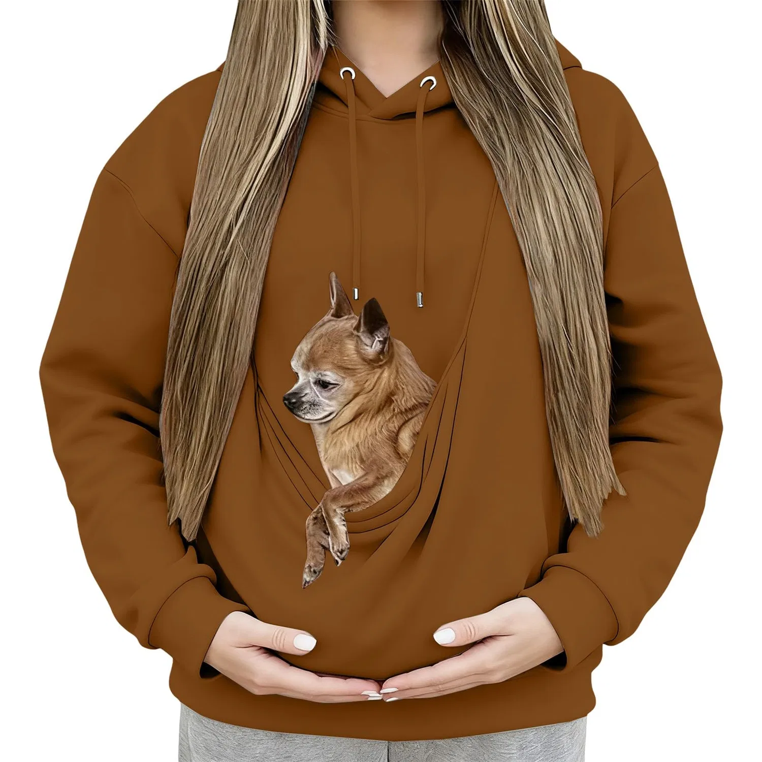 Женский худи с карманом-кенгуру Cat Hoodie, Z31 Brown — фото 4