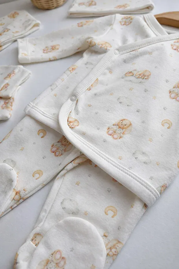 Детский комплект одежды для новорожденных хлопковый Rabbit Pattern Lunar Stars, Ecru — фото 4