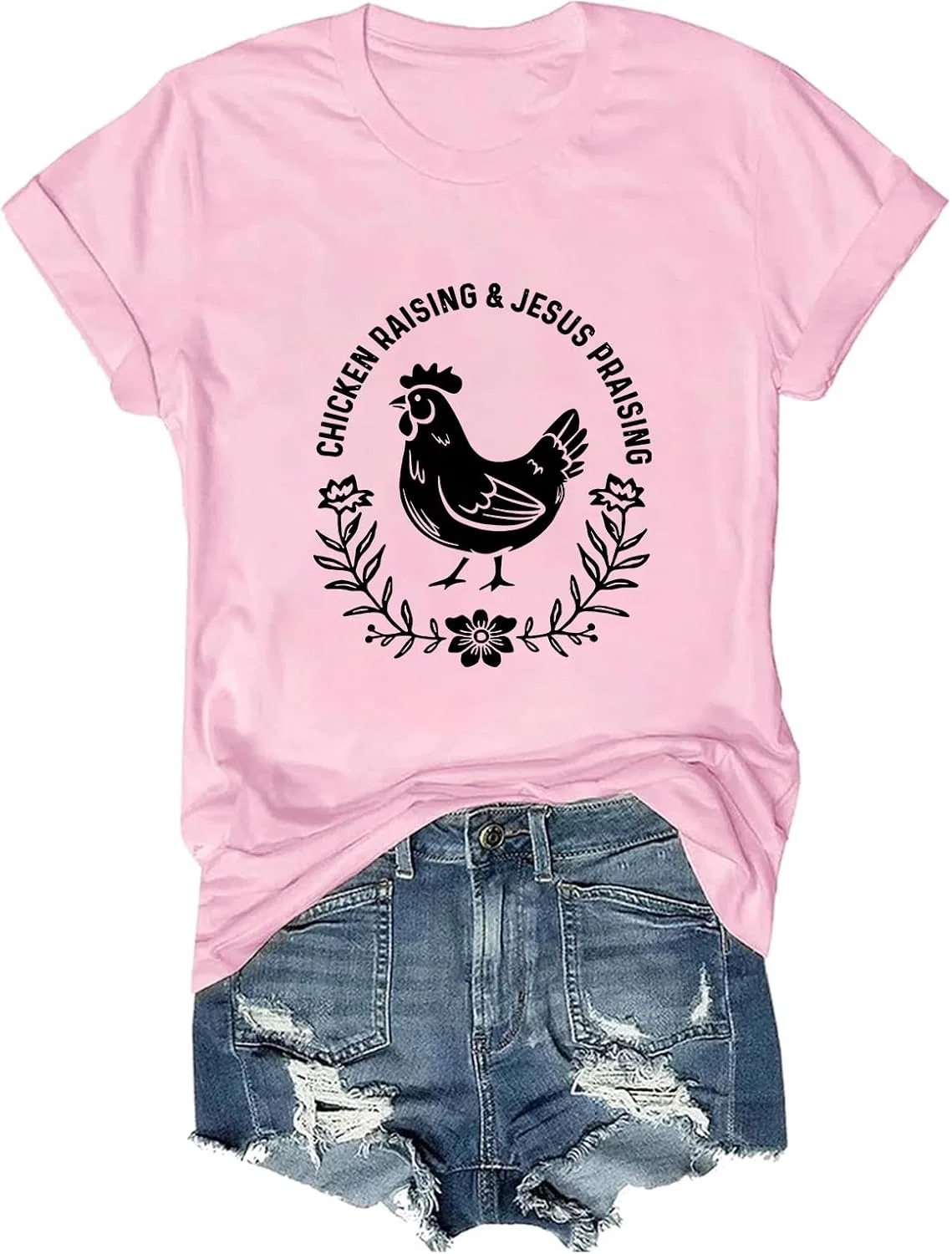 Мужская футболка с принтом Chicken Raising and Jesus Praising, Pink