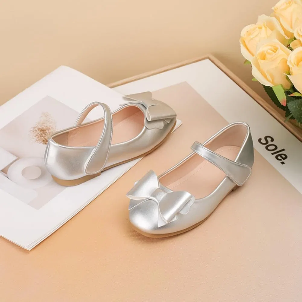 Детские балетки для девочек с цветком JGKDTX, Silvery — фото 2