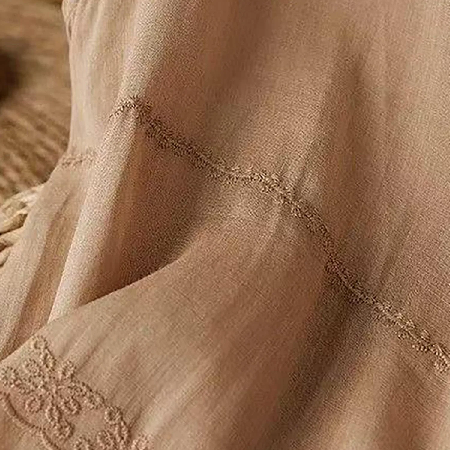 Женская хлопковая льняная безрукавка с вышивкой V-образным вырезом, Dark Khaki — фото 4