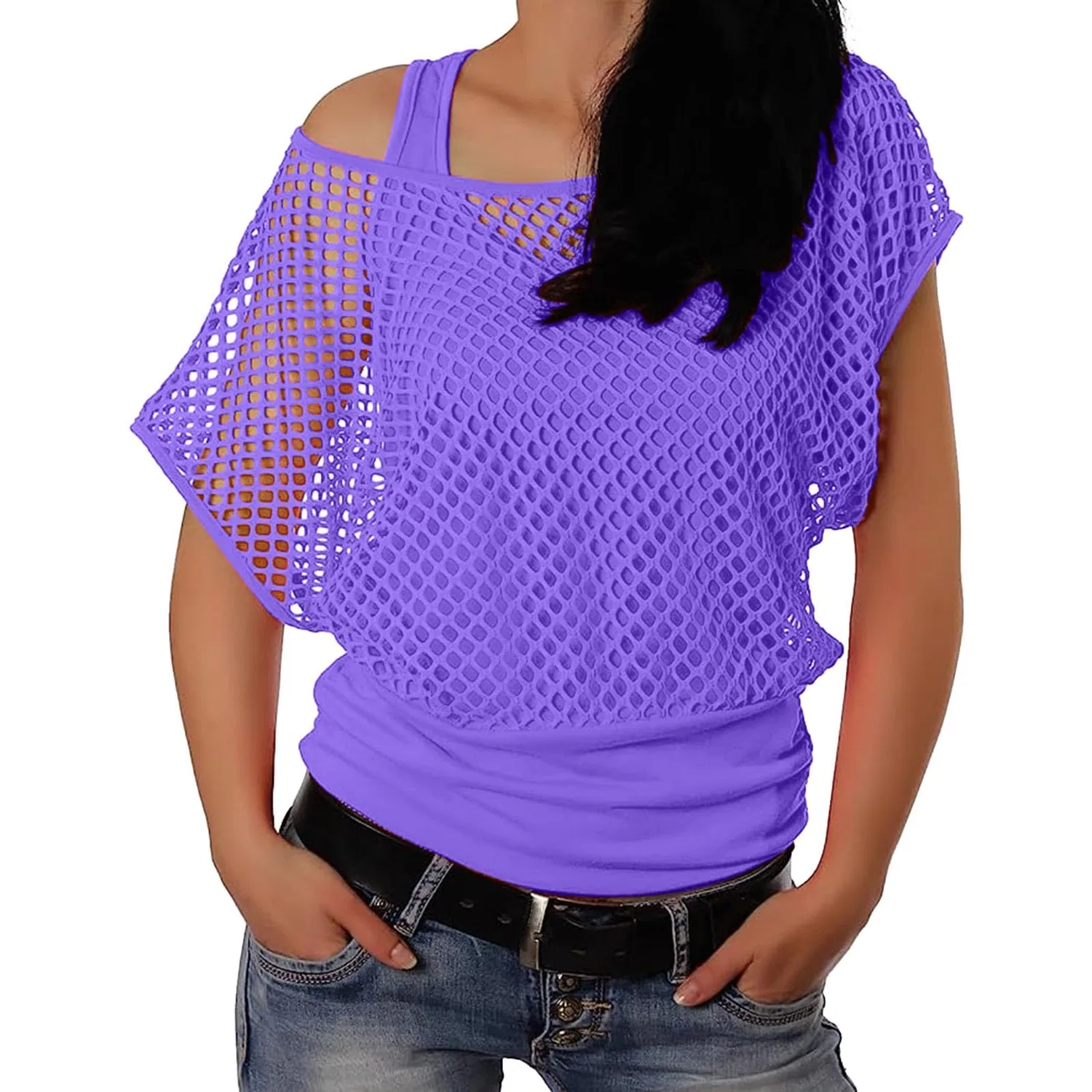 Женская футболка с открытыми плечами SexyFluo 80s Top, Purple