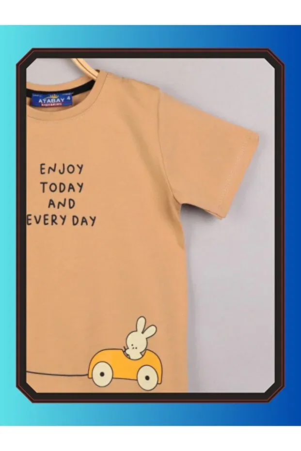 Детская футболка для мальчиков хлопковая Enjoy rabbit print fun and colorful cotton kids t-shirts short sleeve 36/1 full lyc single jersey Edoy, Brown — фото 2