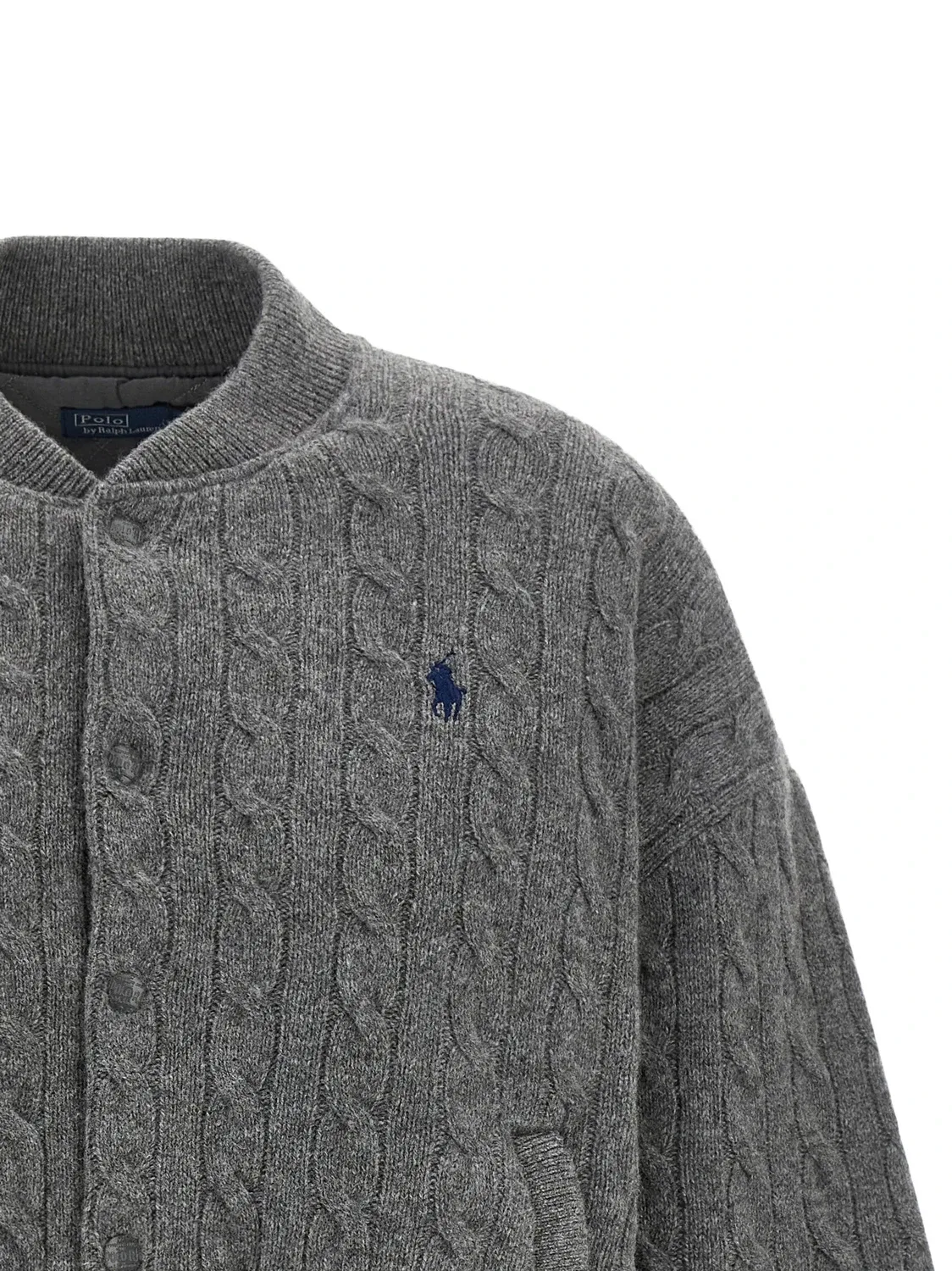 Утепленная вязаная куртка-бомбер Polo Ralph Lauren, серый — фото 3
