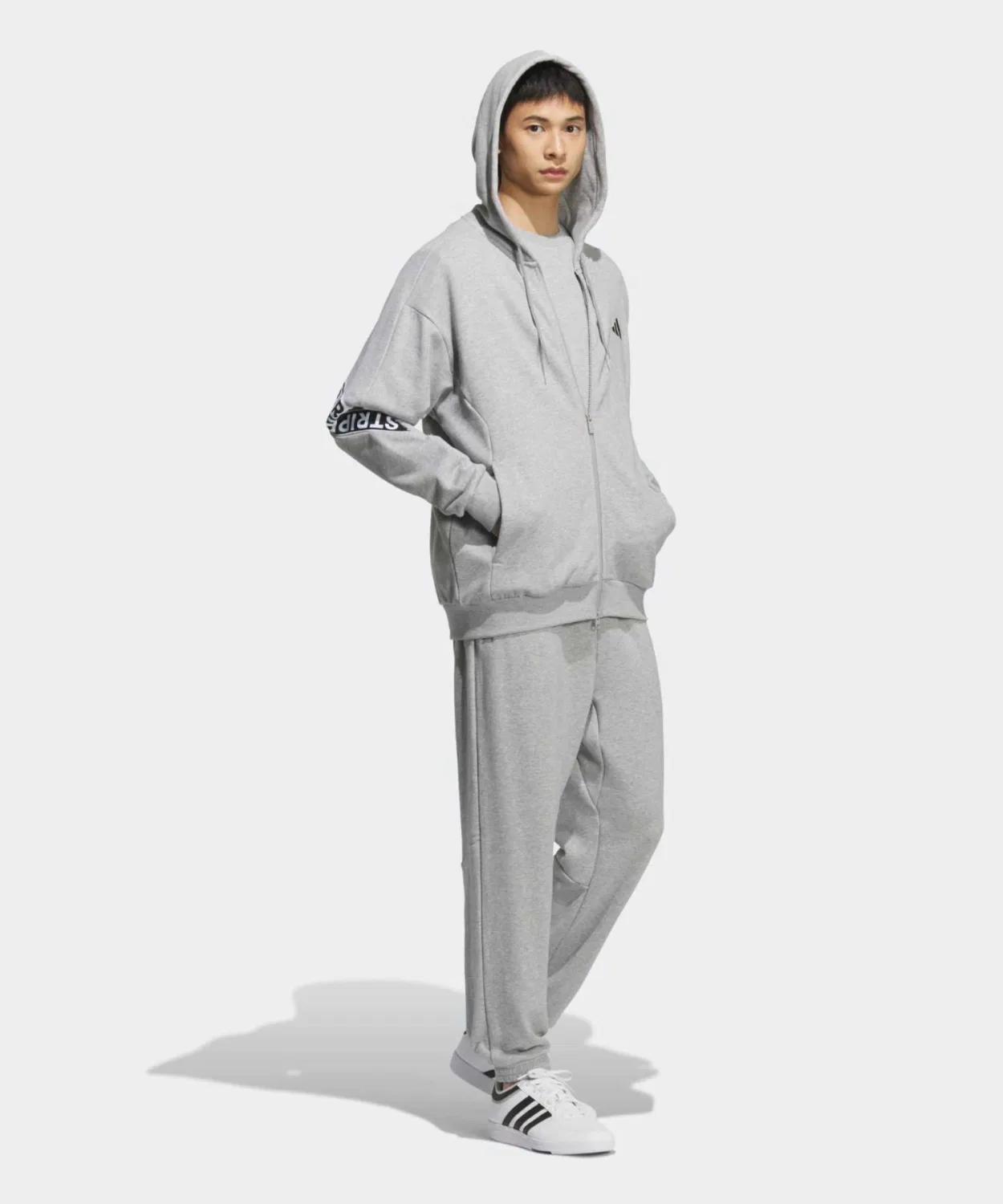 Мужская куртка-парка с капюшоном, свободного кроя, из плотного футера, Adidas, Grey — фото 3