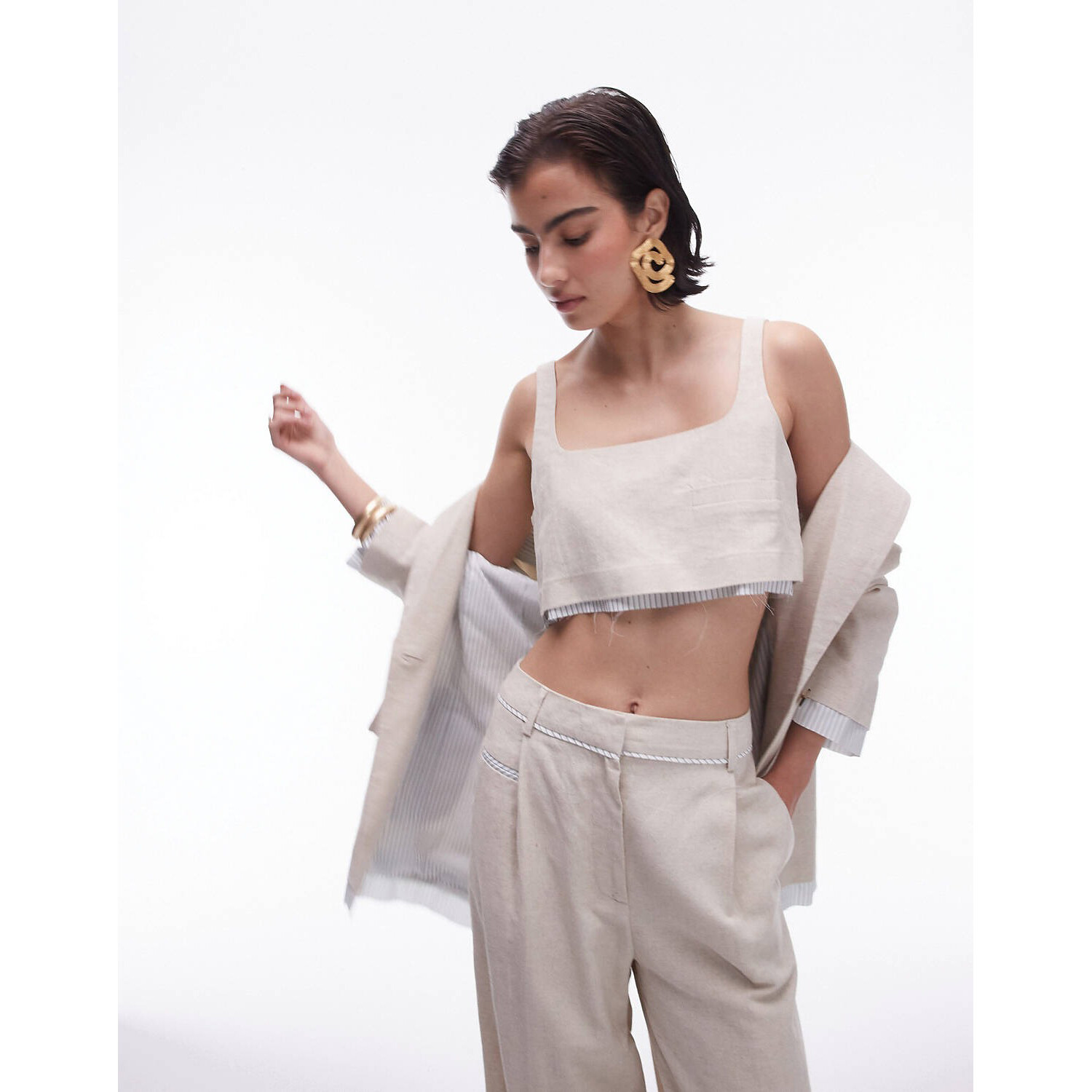 

Топ Topshop Linen Tailored With Matching Exposed Lining, экрю