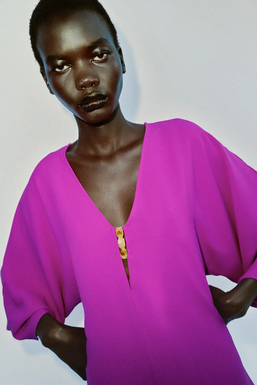 Короткий комбинезон с широкими рукавами ZARA, Dark Fuchsia — фото 3