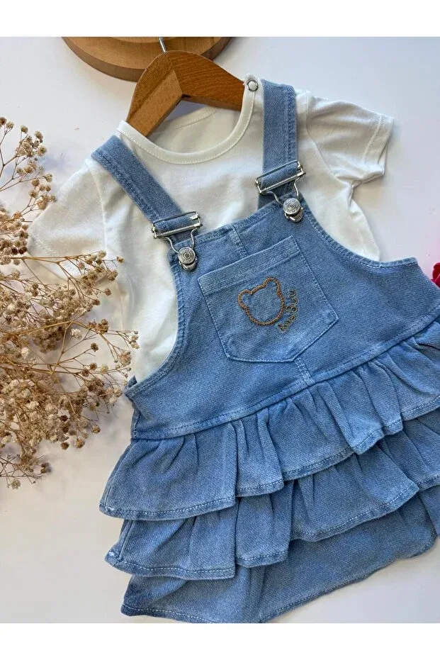 Детский комбинезон-платье с оборкой 100% хлопок, Baby Buu, Light Blue — фото 3