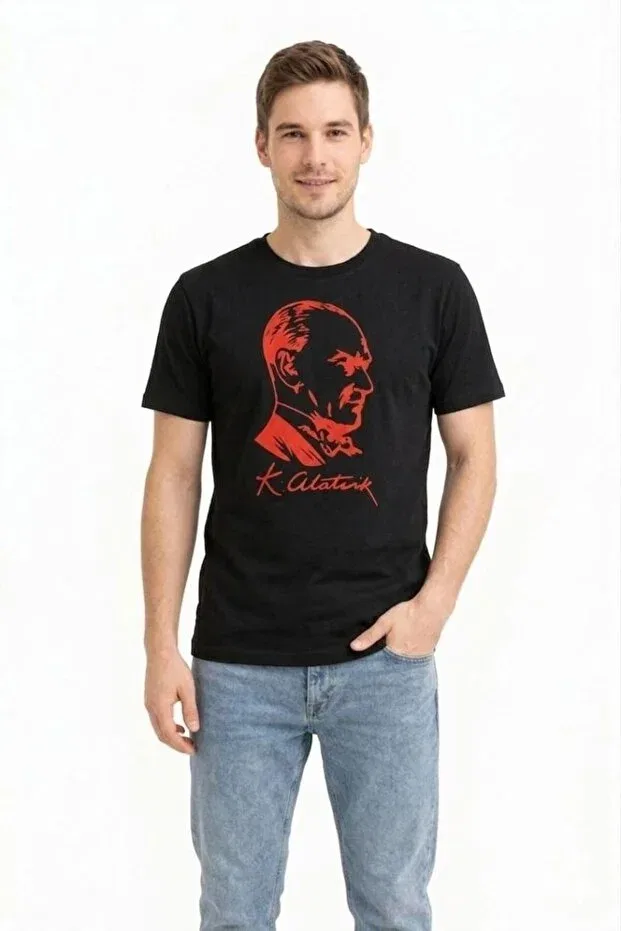 Женская футболка с принтом Ataturk Printed T-Shirt Short Sleeve Crew Neck T-Shirt Vexor, Черный — фото 2