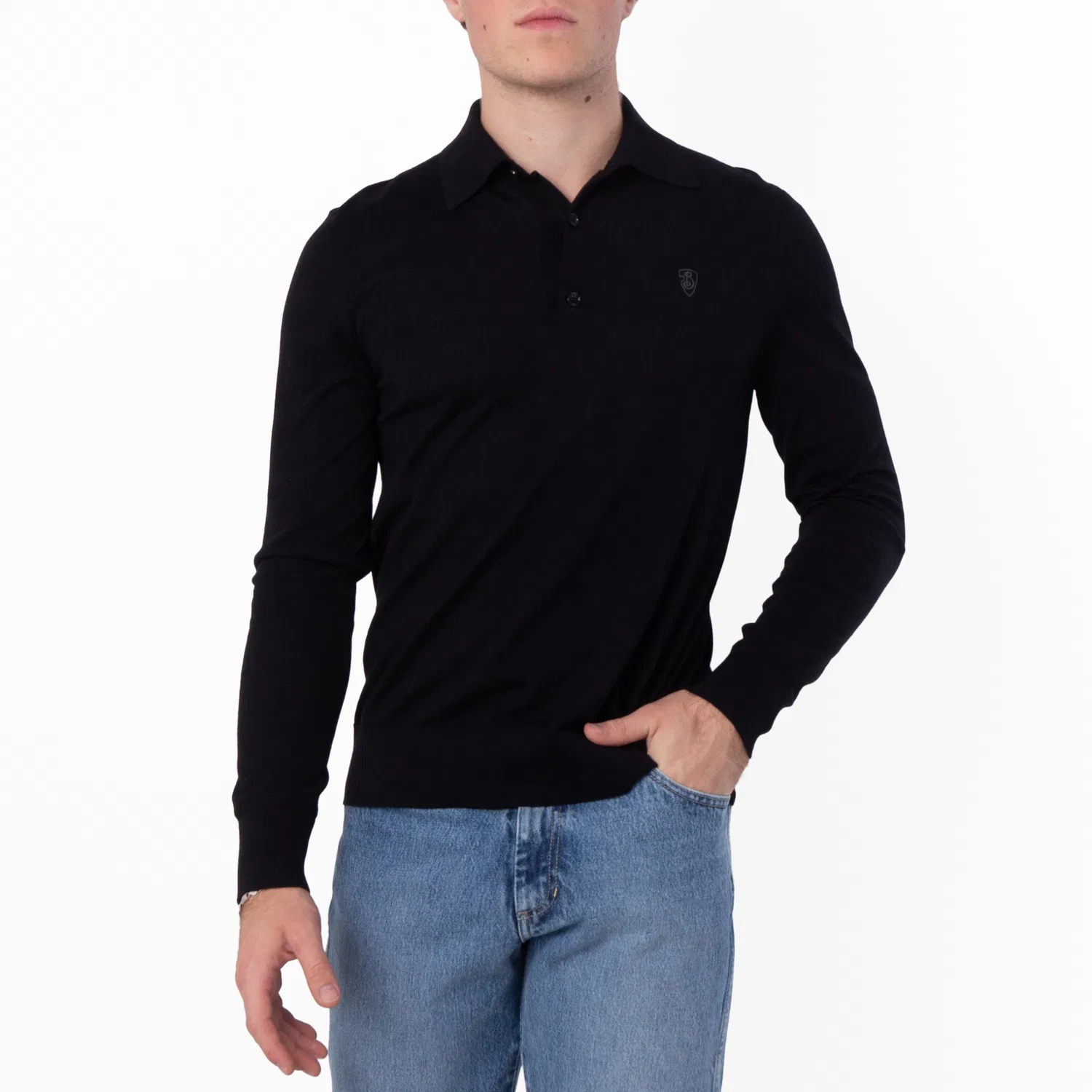 Поло с длинным рукавом Logo Embroidered Burberry, Black