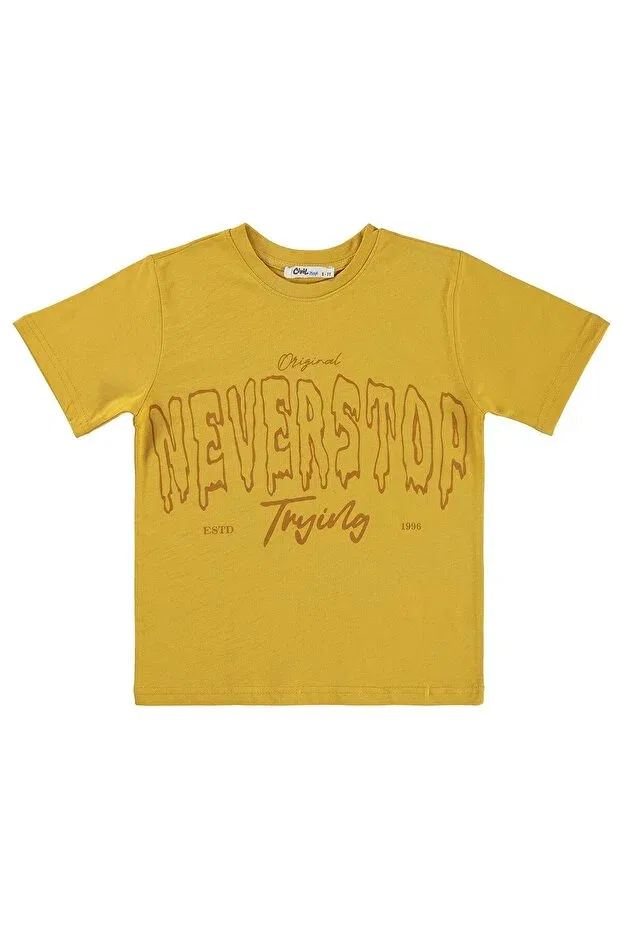Детская футболка для мальчиков с принтом Never Stop Printed Civil Boys, Dark Mustard