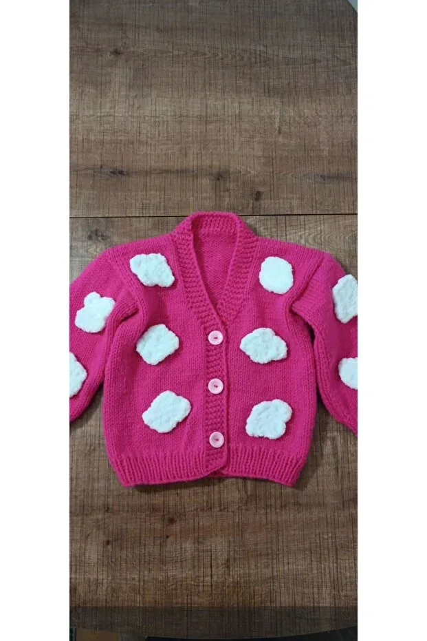 Детский кардиган с цветочным принтом Hand knitted kids cardigan El Örgüsü Cici Bebe, Light Fuchsia