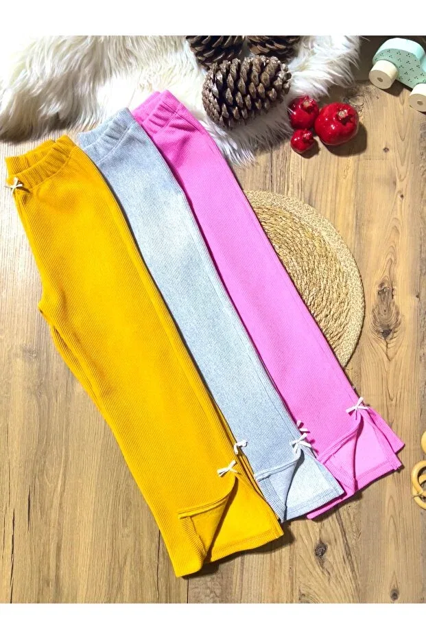 Детские брюки для девочек хлопковые с принтом Babyelisco, Gray-Pink - Mustard Yellow