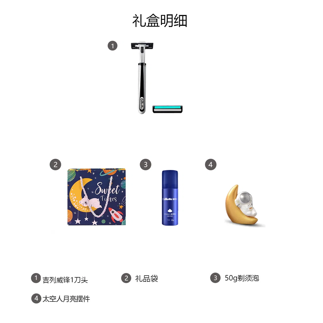 Мужской станок для бритья Wei Feng, Gillette, с пеной для бритья, мини-астронавтом и сумкой — фото 2