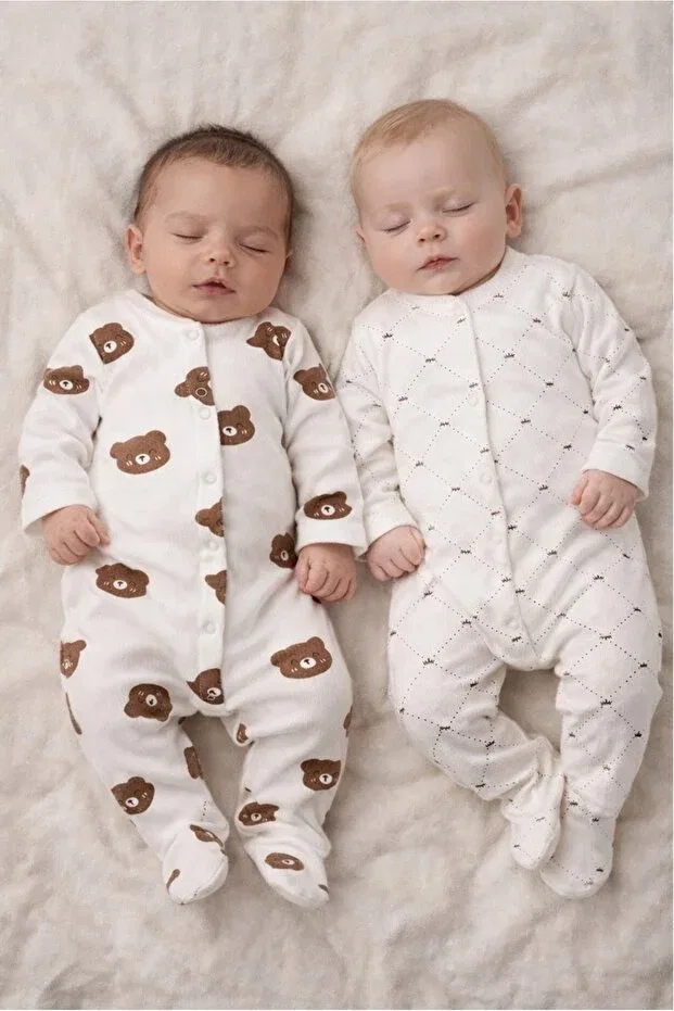 Детский комплект боди-комбинезонов для мальчиков с принтом Enia Baby, Beige — фото 2