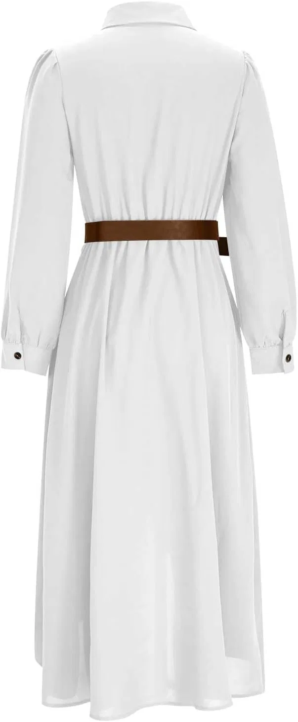 Женское длинное рубашечное платье с асимметричной драпировкой Western, White — фото 4
