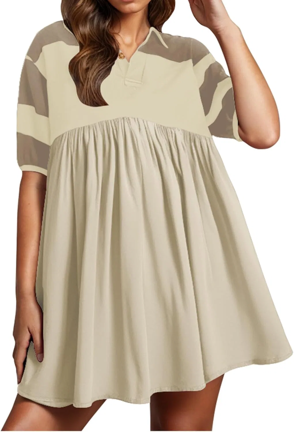 Женское пляжное платье бабидолл с цветовыми блоками, Beige