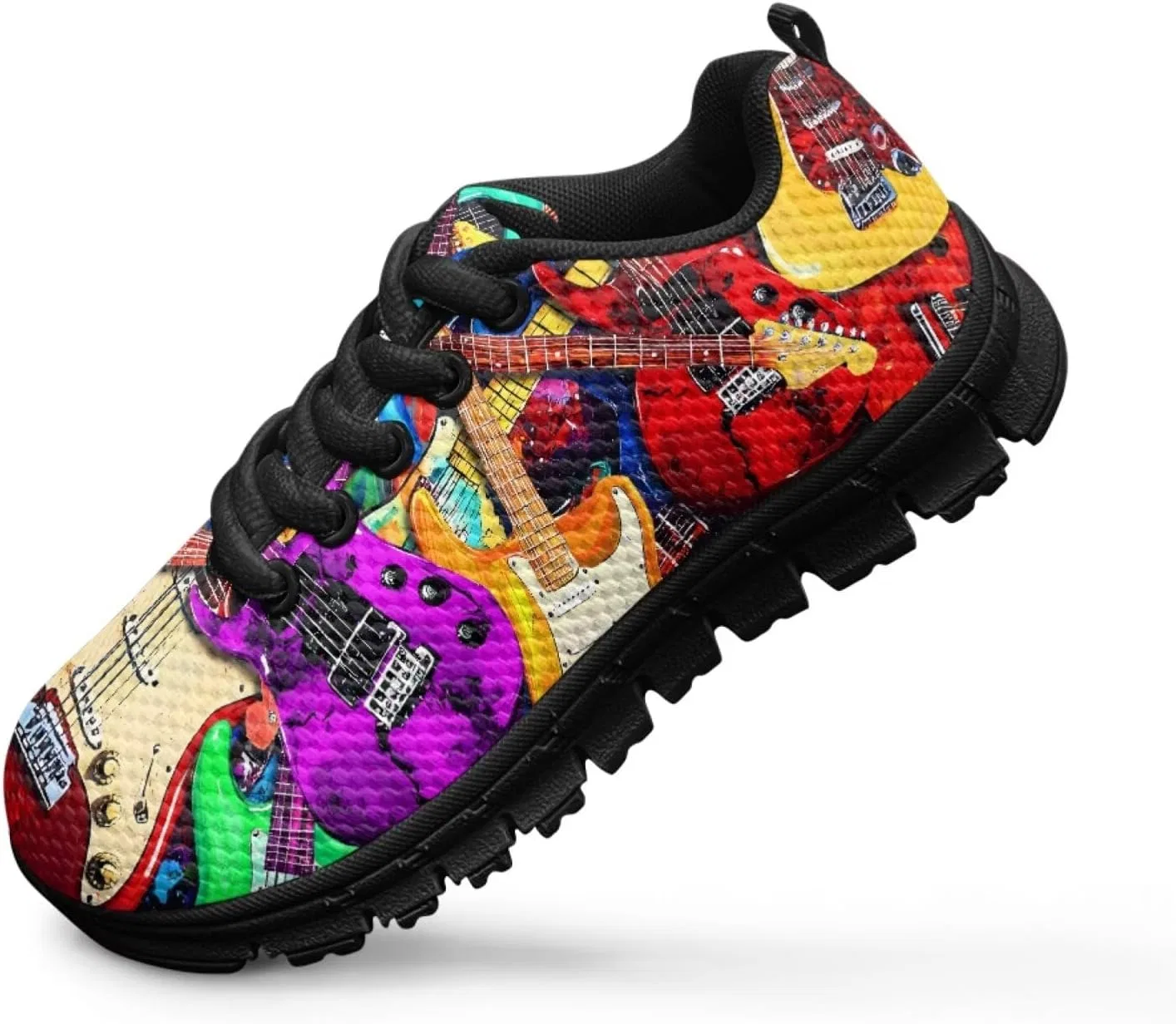 Детские кроссовки для мальчиков с принтом PinUp Angel Kids Adorable Graphic Breathable Sneakers Lightweight Lace Up Tennis Shoes for Walking PinUp Angel, Colorful Guitar — фото 4