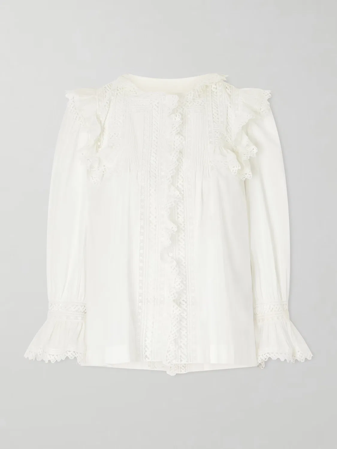 Блузка из хлопковой вуали с отделкой крючком Saint Laurent, белый