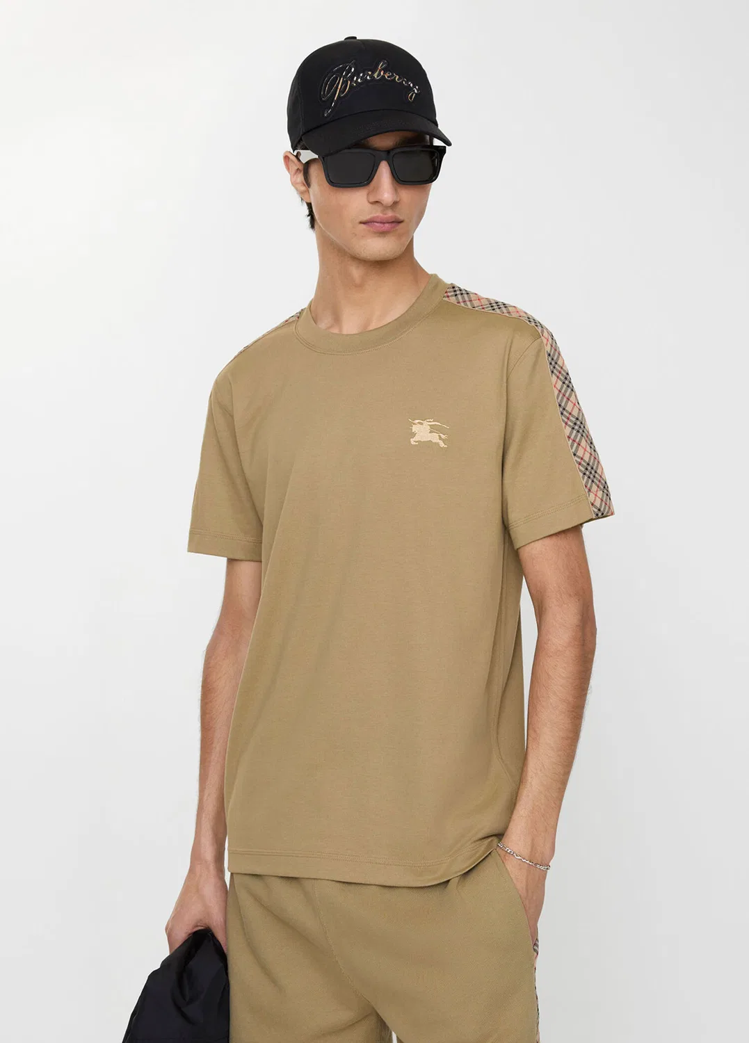 Футболка Burberry Check Trim, бежевый — фото 2