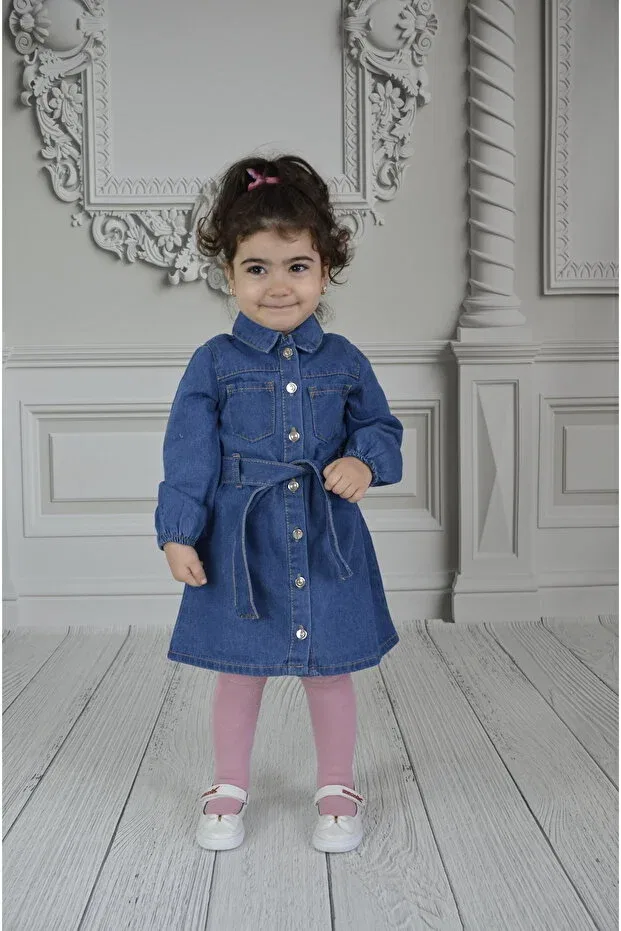 Детское платье из денима с длинным рукавом Put-On-Out Ede Tekstil, Blue — фото 3
