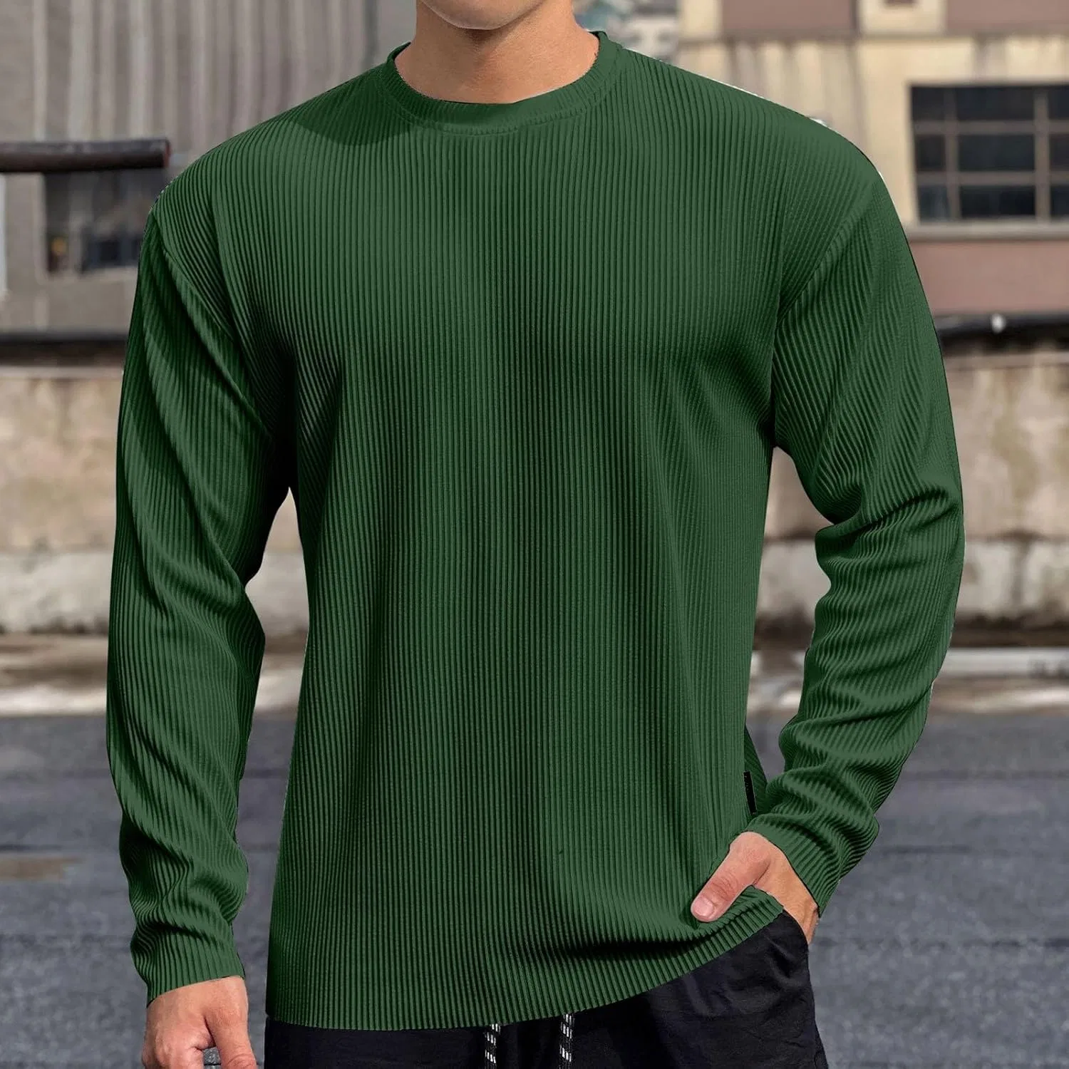 Мужская футболка с длинным рукавом текстурированная Generic, Green — фото 2