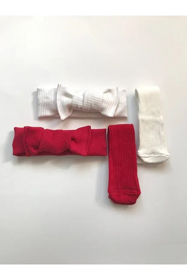 Детский комплект носков с банданой для новорожденных Nis Butik, Red-Cream